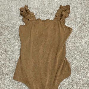 Vestique Light Brown Ruffle Strap Bodysuit